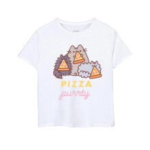 (13-14 Years, White) Pusheen Girls Pizza Purrty Short-Sleeved T-Shirt