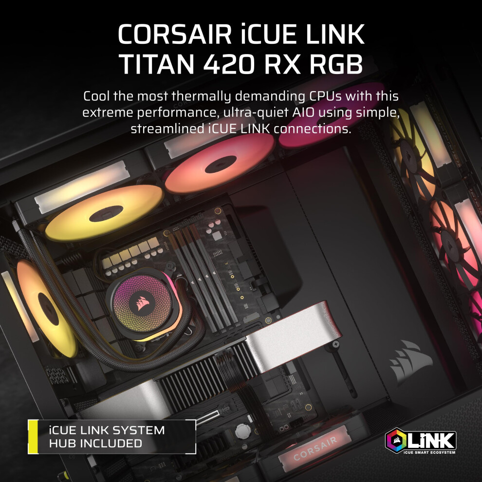 Corsair Icue Link Titan 420 Rx Rgb Liquid Cpu Cooler – 420Mm Aio – Low-Noise – Flowdrive Cooling Engine – Intel Lga 1851/1700, Amd Am5/Am4 –