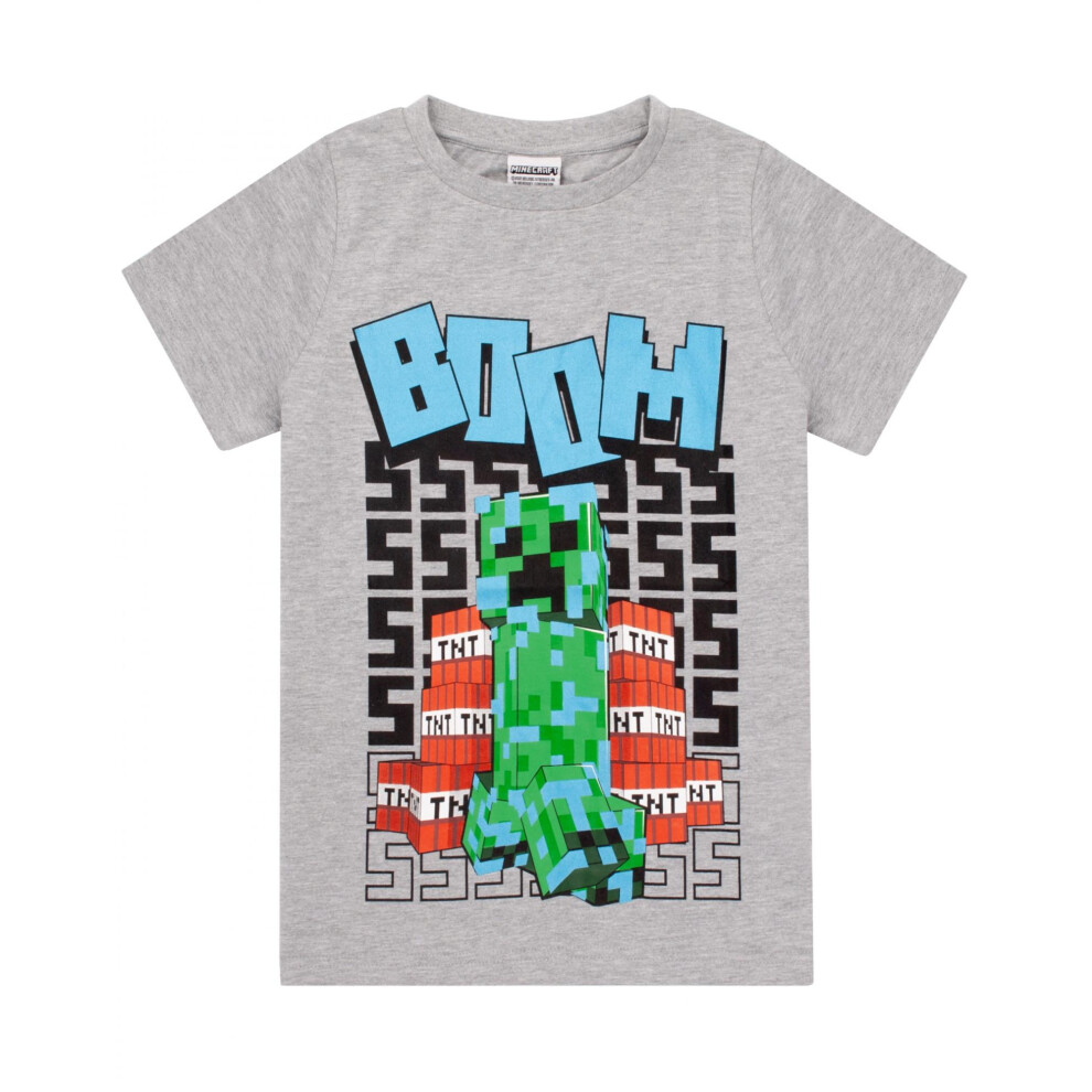 Minecraft (7-8 Years, Grey) Boys Boom T-Shirt