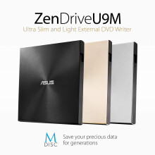 ASUS SDRW-08U9M-U external ultraslim 8X DVD writer, USB Type C + Type A cable, Mac Compatible, 13.9mm Ultraslim, M-DISC support, Disc Encryption, NER