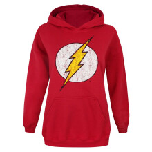 (XL, Red) Flash Womens/Ladies Distressed Logo Hoodie