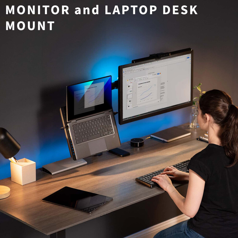 Vivo Black Fully Adjustable 13 To 32 Inch Single Computer Monitor And Laptop Desk Mount Combo, Stand With Grommet Option, Fits Up To 17 Inch Laptops