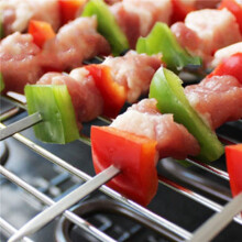 Kebab BBQ Stainless Steel Skewers with Wooden Handles Flat Reusable Metal Skewer Sticks with Storage Pouch 24Pcs