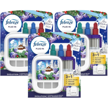 3 x Febreze 3Volution Plugin Starter Unit/Kit & 20ml Refill - Alpine Escape