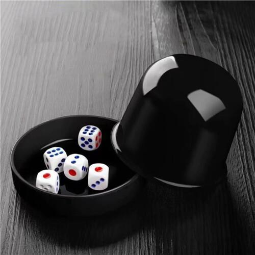 2X Plastic Poker Dice Cup Set with 10 Dices Shaking Cup Drinking Board Game Dice Box Black 2