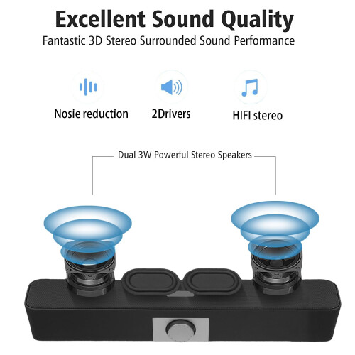 FAYAZ Computer Speakers for Desktop, 6W Stereo USB Computer Soundbar with 2 Diaphragms,3.5mm Aux Input, Knob Volume Control, Wired/Wireless Bluetooth 2