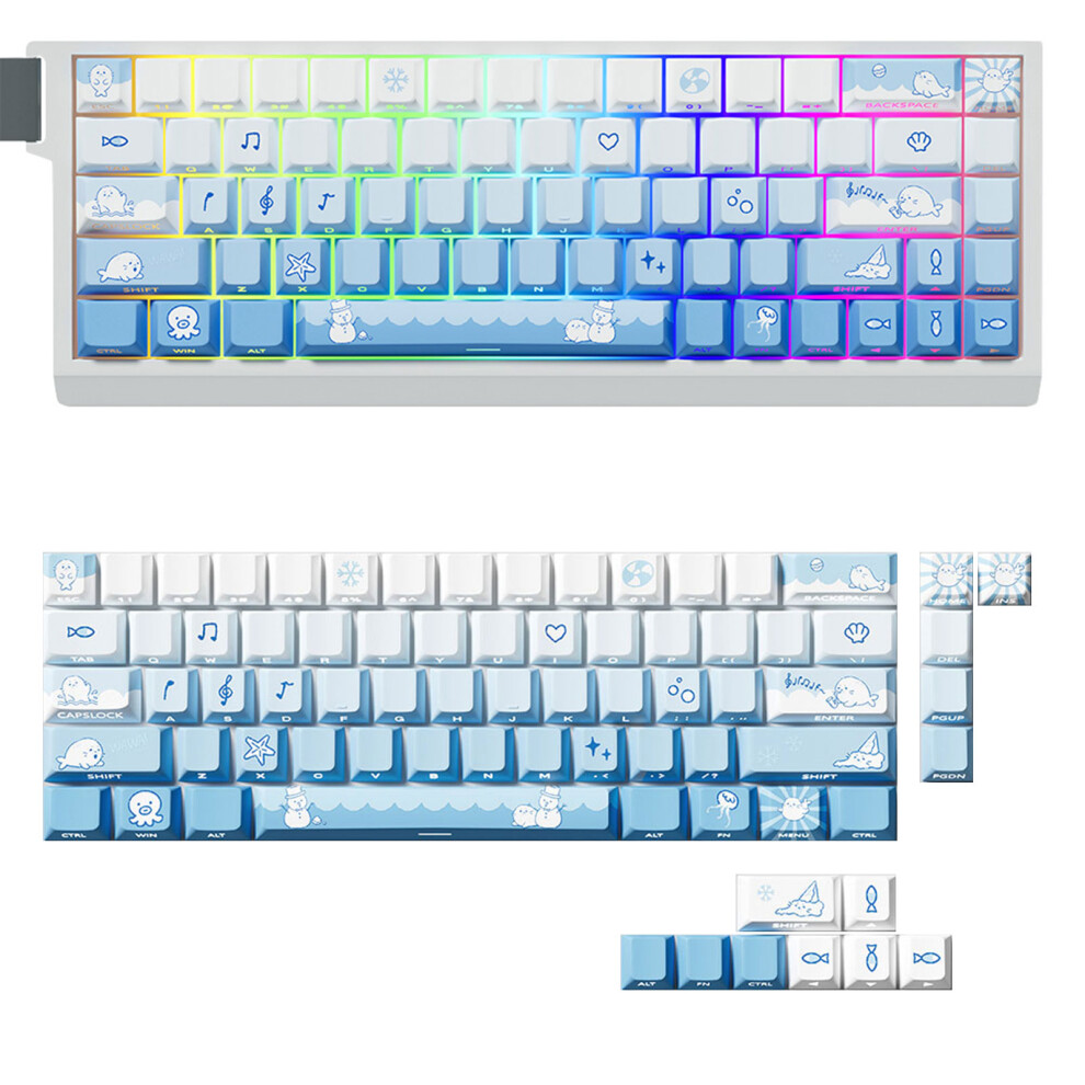 74Pcs Side Print Backlit Keycaps For Mechanical Keyboards Snow Seal Theme 7695001191821