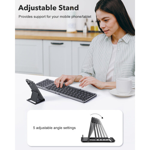 OMOTON Bluetooth Foldable Keyboard with Numeric Keypad, Wireless Keyboard Rechargeable, QWERTY UK Full Size, 3 Bluetooth Channels for iOS/Android/Win 2