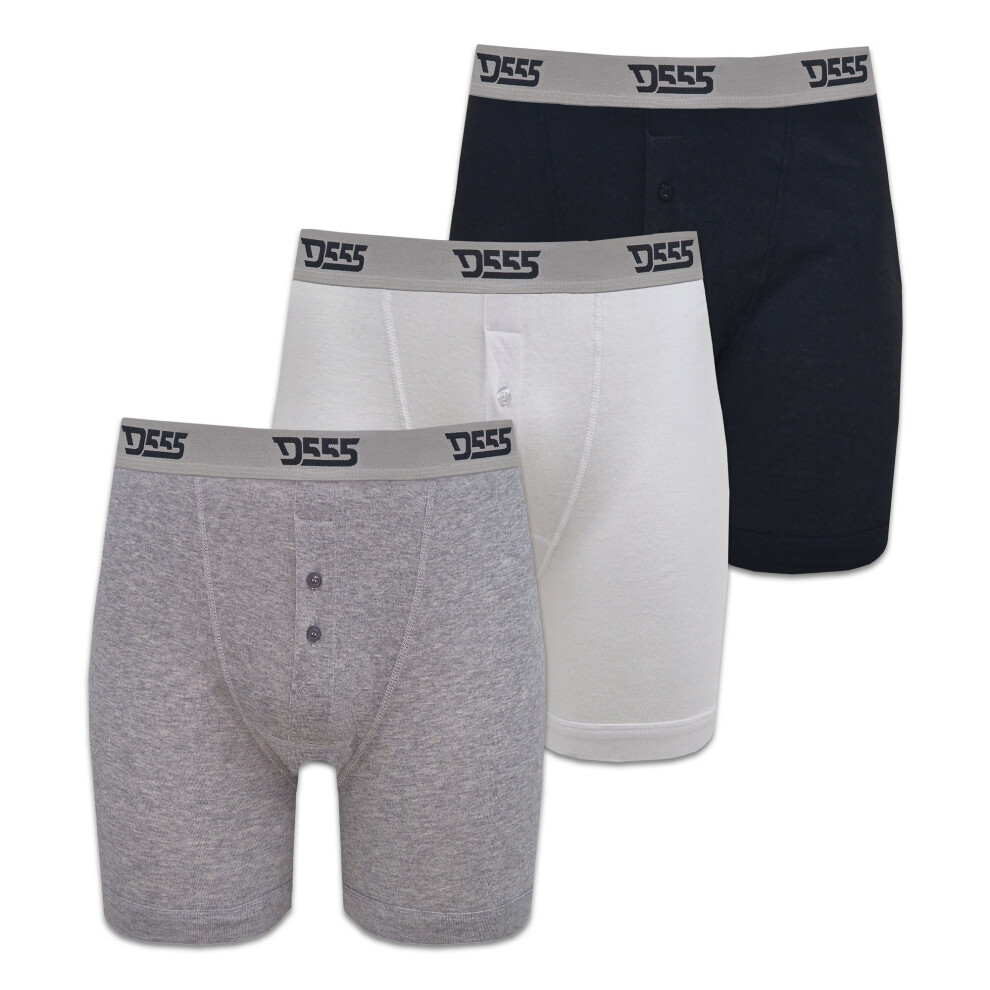 Duke (Large, Black/White/Grey) Mens D555 London Driver Cotton Boxer Shorts (Pack Of 3)