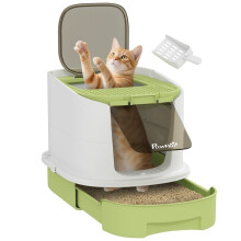 Gesloten kattenbak met 2 deuren, uitneembare lade, schepje en geurverwijderaar, gemaakt van PP.
