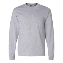 (M, Sport Grey) Gildan Ultra Cotton Long Sleeve Pocket T-Shirt