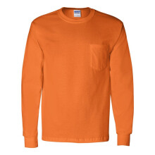 (S, Safety Orange) Gildan Ultra Cotton Long Sleeve Pocket T-Shirt