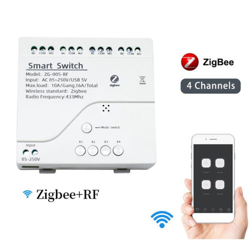 2X 4CH Zigbee  Light  Module AC 85-250V RF433 Receive 10A Relays Work with Alexa Assistant,Tuya  Life 1