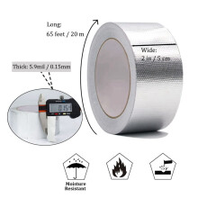 Glass Fiber Cloth Aluminum Foil Tape (5.9Mil Thick), High Temperature Insulation Adhesive Metal Duct Tape,2 Pack