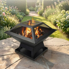 Hortus Metal Square Fire Pit BBQ Grill for Garden