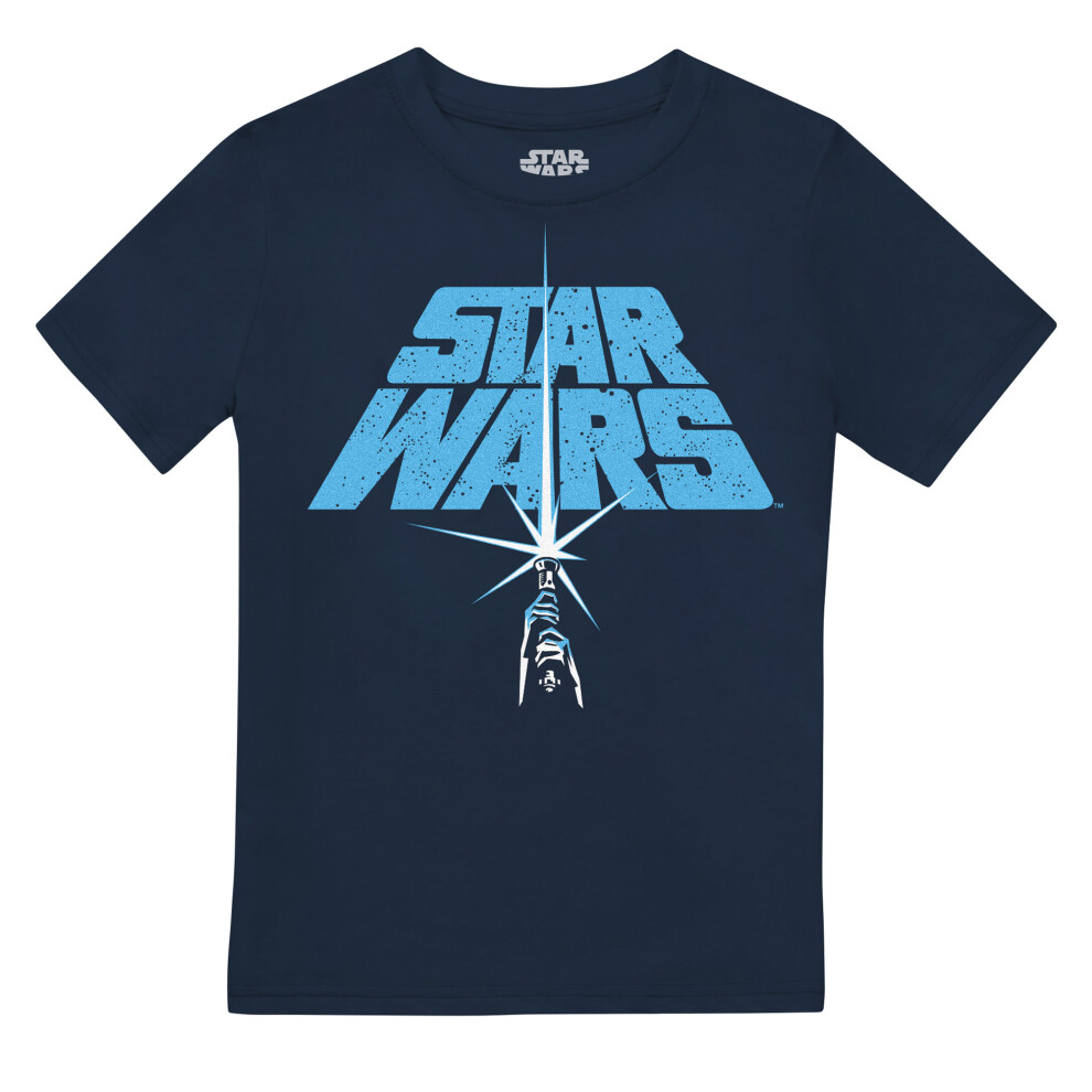 Star Wars (7-8 Years, Navy) Childrens/Kids Lightsaber Logo T-Shirt