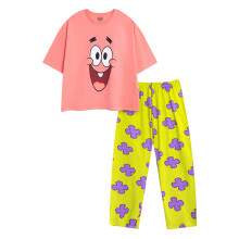 (XXL, Pink/Green) SpongeBob SquarePants Womens/Ladies Patrick Star Short-Sleeved Long Pyjama Set
