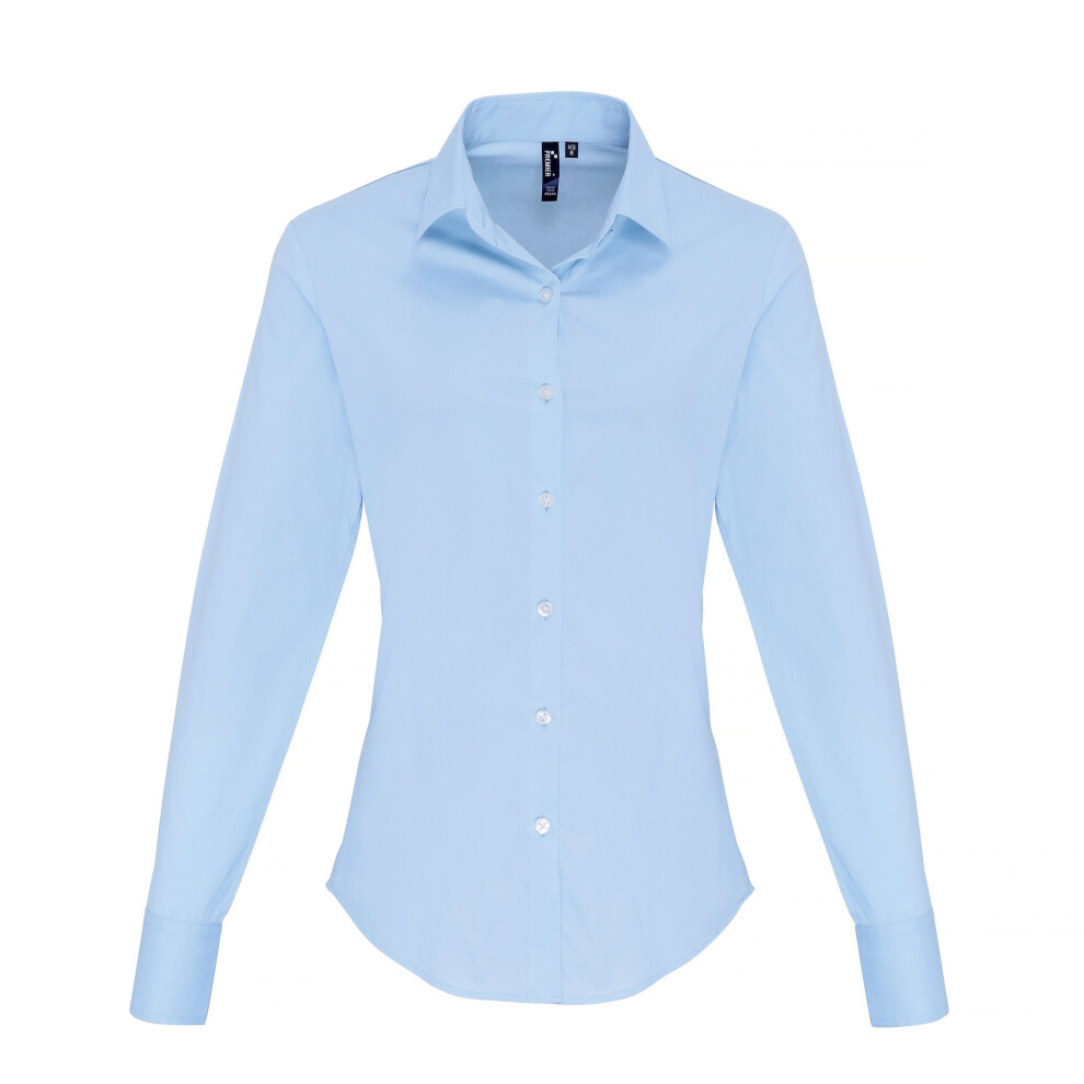 Premier (Xs, Pale ) Womens/Ladies Stretch Fit Poplin Long Sleeve Blouse Blue