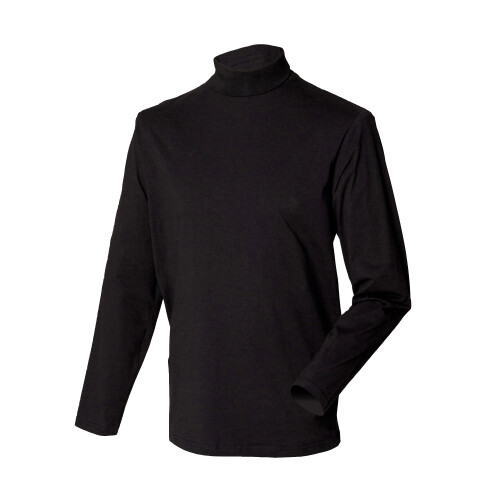 (M, Black) Henbury Mens Long Sleeve Cotton Rich Roll Neck Top / Sweatshirt