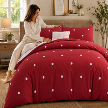 (Single, Polka Dot Red & White) Luxury Floral Printed Duvet Cover Set | Reversible Designer Bedding | Matching Pillowcases | Hotel Quality