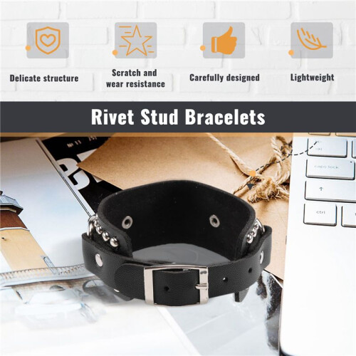 Mode Punk Nit Stud Mode Unisex LäDerbäLte Armband Armband (Svart) 2