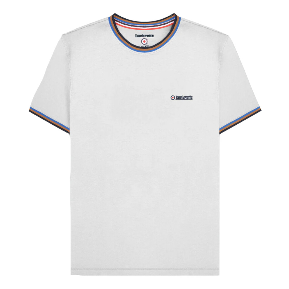 Lambretta (L, White/Navy/Tobacco/Royal ) Mens Ss25 Triple Tipped Pique T-Shirt Blue