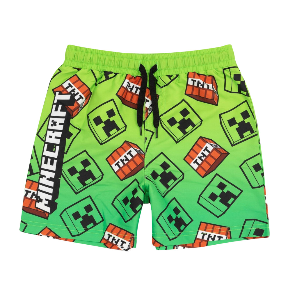 Minecraft (5-6 Years, Green/Black) Boys Creeper Swim Shorts Black