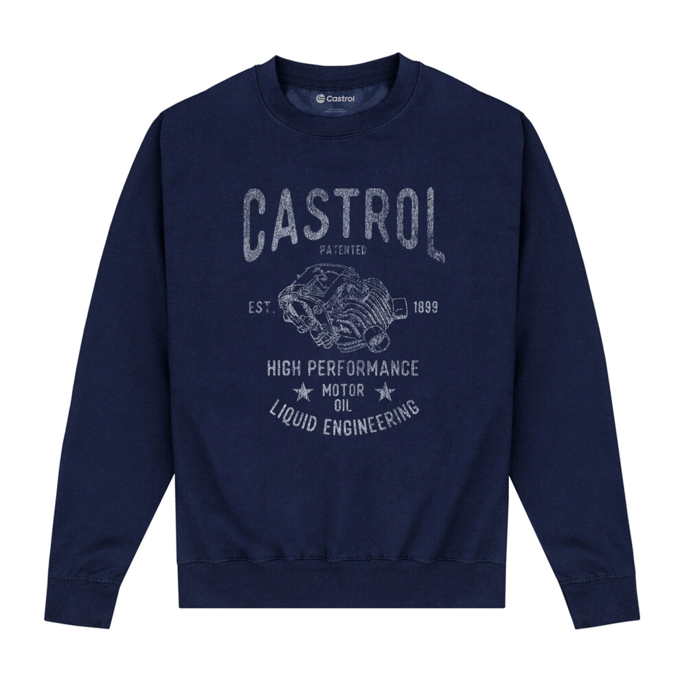Castrol (Xl, Navy) Unisex Adult Retro Engine Sweatshirt