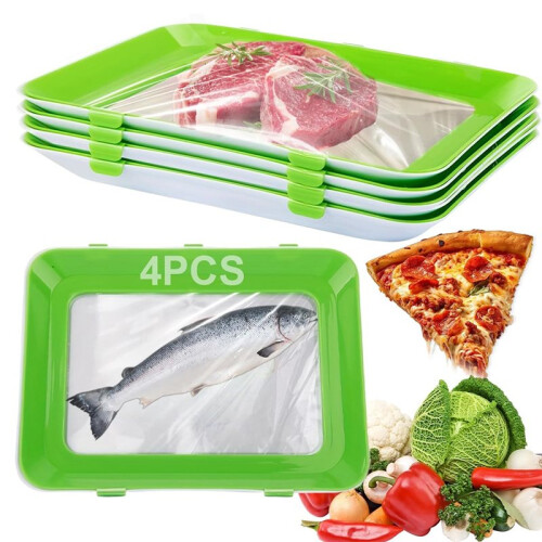 4Pcs Stackable Food Storage Trays with Vacuum Preservation Technology for Extended Freshness Green 1
