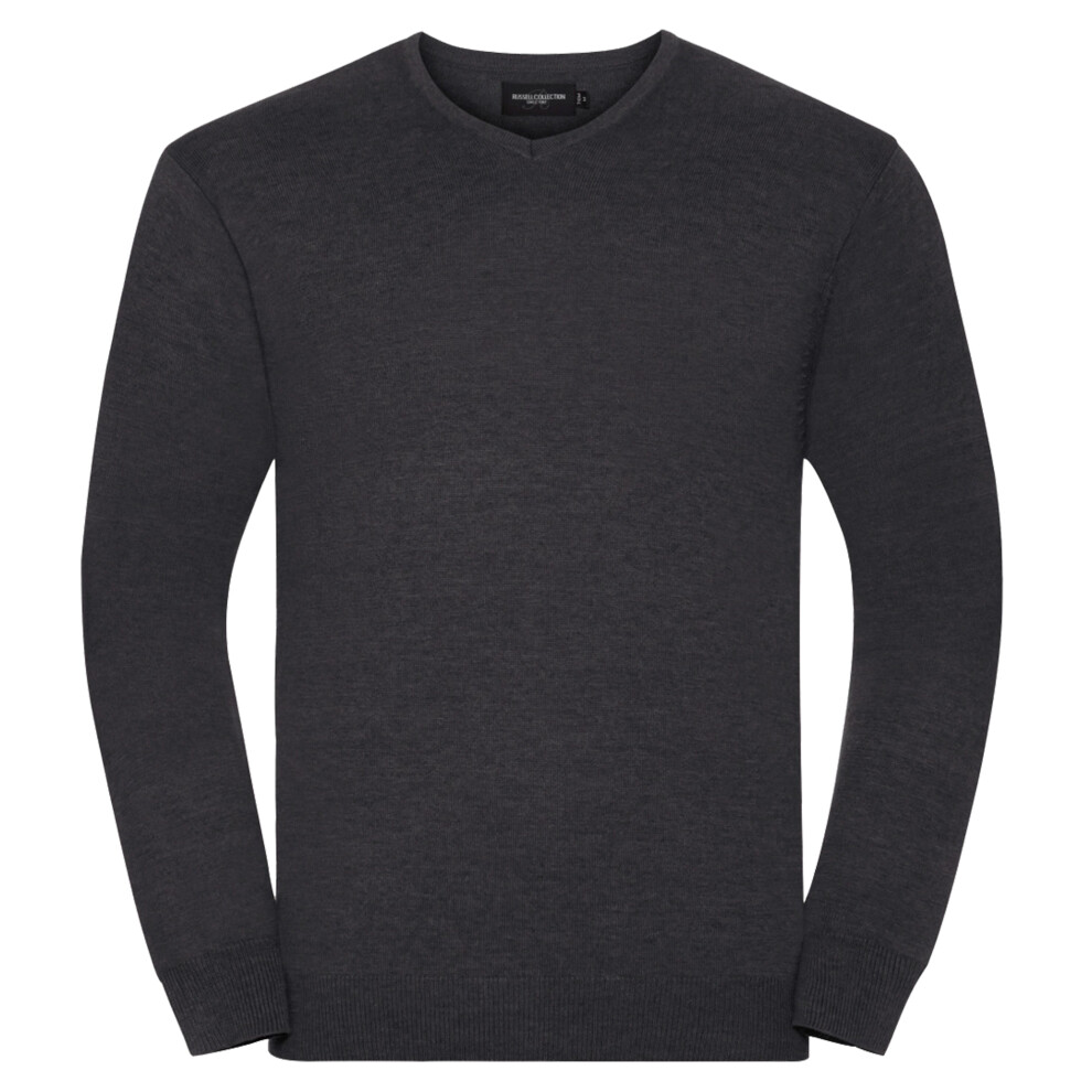 Russell (S, Charcoal Marl) Collection Mens V-Neck Knitted Pullover Sweatshirt Multicoloured