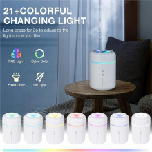 Humidificateur Compact USB 300 Ml à Brume Fraîche et Lumières Colorées. Idéal pour la Chambre, le Bureau, les Plantes, les Voyages et la Voiture.