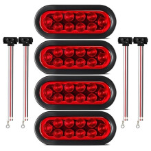 4-Piece Trailer Truck LED Sealed Red 6-Inch Oval Stop/Turn/Tail Light Flush Mount Waterproof Includes 3-Pin Waterproof