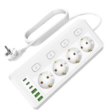 Ecksteckdosenleiste mit Mehrfachsteckdose, Separatem Schalter und 4 USB-Anschlüssen für Schreibtisch im Homeoffice (EU-Stecker) B