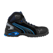(12 UK, Black/Blue) Puma Safety Mens Rio Leather Mid Cut Safety Boots