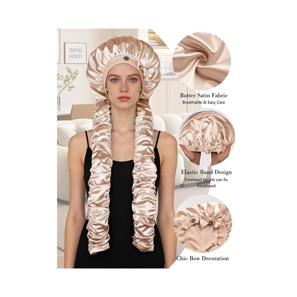 Heatless Curl Satin Bonnet for Sleeping, No Slip Sleep Bonnet with Long Curling Ribbons for Braids & Long Hair