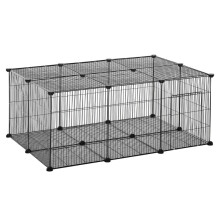 Konijnen- en kleindierenkooi voor buiten, 22 modulaire metalen panelen met deur, zwart