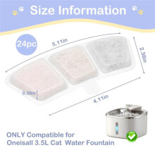 24 Filtros de Reposição para Bebedouro Sem Fio para Gatos Oneisall PW04 de 3,5 Litros com Filtro e Esponja