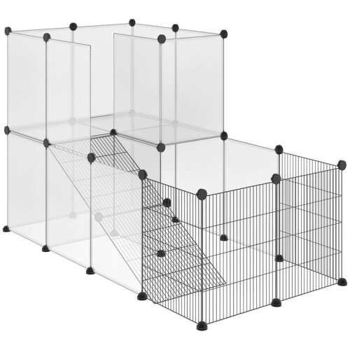 Recinto modular para coelhos e pequenos animais, com 27 painéis de aço e resina.