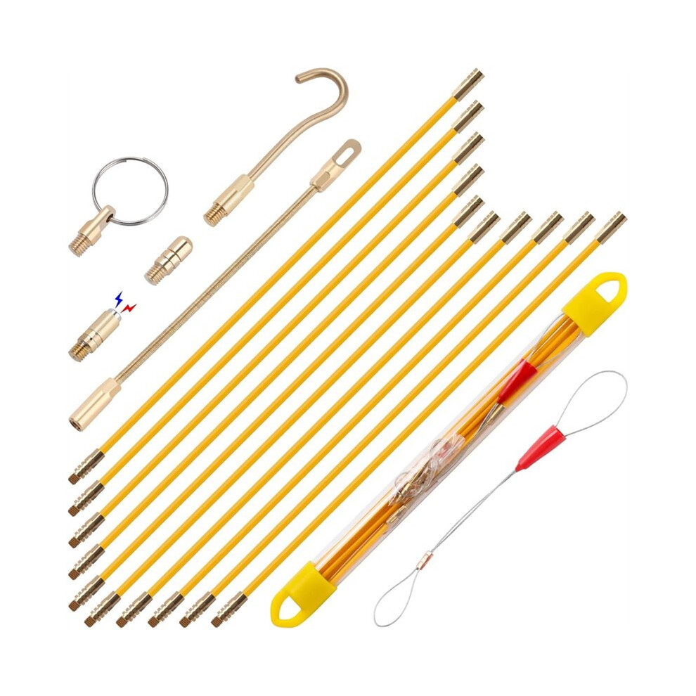 Fiberglass Running Electrical Wire Cable Pulling Fish Tape Kit With 5 Different Attachments And Fish Tape Tool 6032940008949