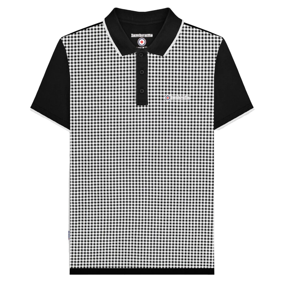 Lambretta (3Xl, Black) Mens Gingham All-Over Print Big & Tall Polo Shirt