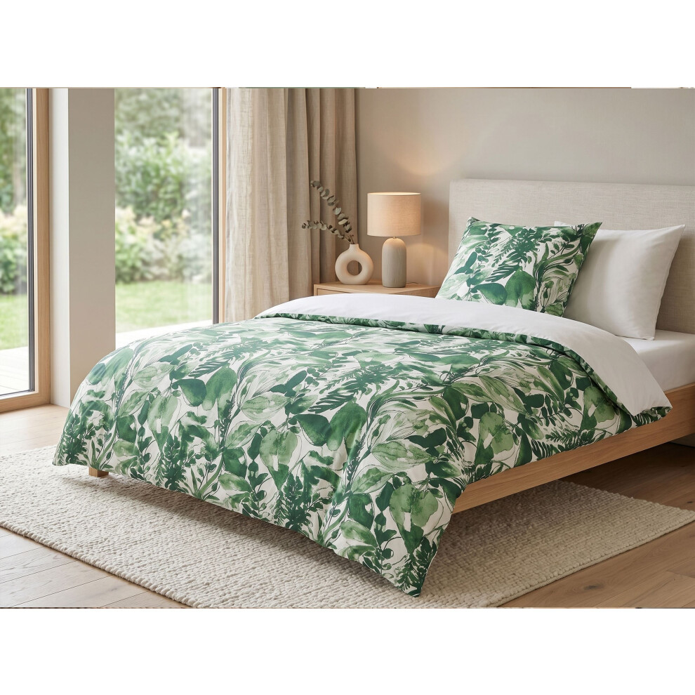 Beliani Duvet Cover Set Greenwood Sateen Cotton 155 X 220 Cm Green