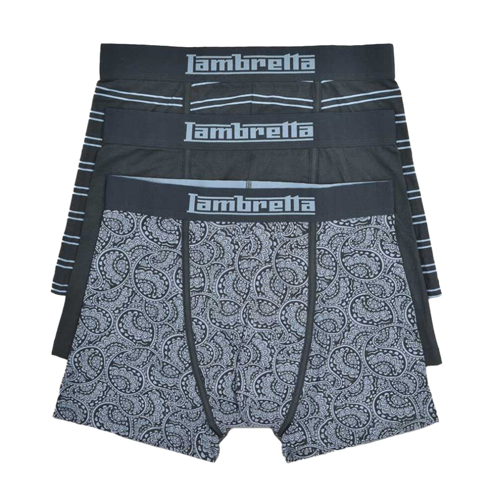 Lambretta (S, Navy/Blue) Mens Paisley Boxer Shorts (Pack Of 3) Blue