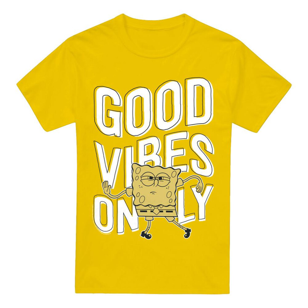 Spongebob Squarepants (M, ) Mens Good Vibes Only T-Shirt Yellow