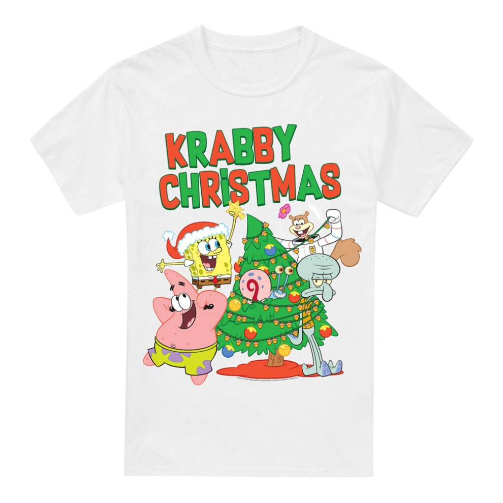 Spongebob Squarepants (Xxl, White) Mens Decorating Christmas Tree T-Shirt
