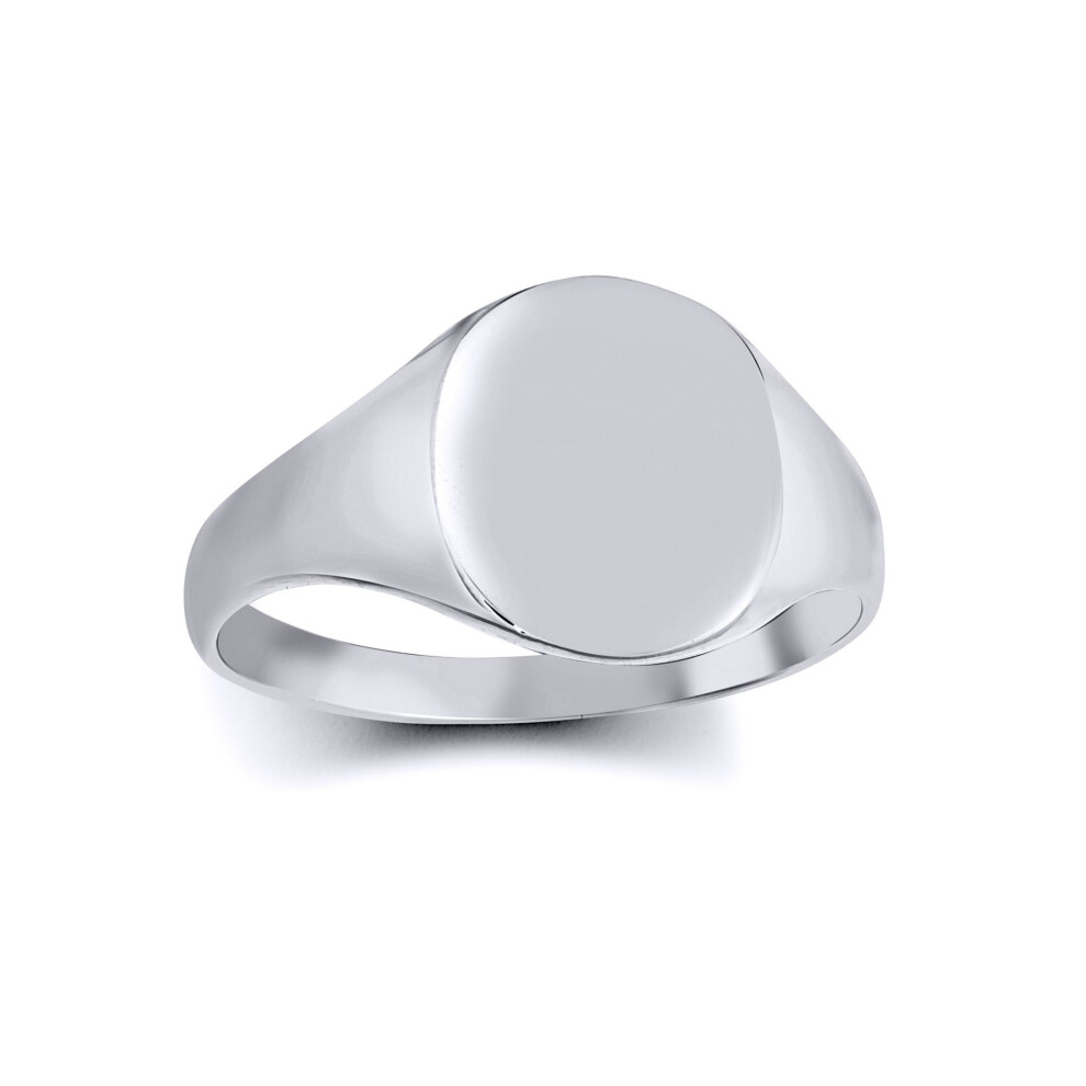 Jewelco London (O) Solid Rhodium-Plated 925 Sterling Polished Round Oval Signet Ring - Arn125 Silver