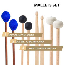 Drum Mallets Kit - 4 Pairs ( Timpani, Rubber, Marimba, 5A) Drumsticks with Bag, Percussion Instrument Beginner