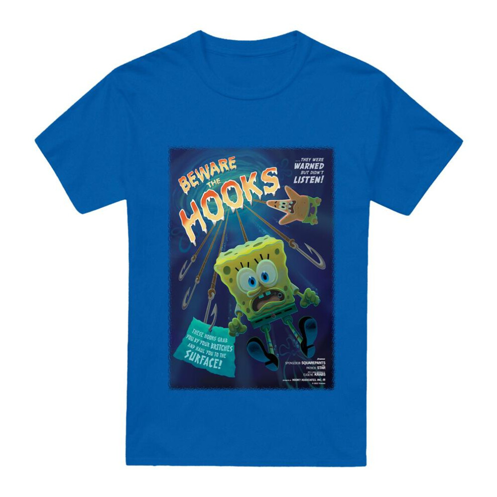 Spongebob Squarepants (Xl, Royal ) Mens Beware The Hooks T-Shirt Blue