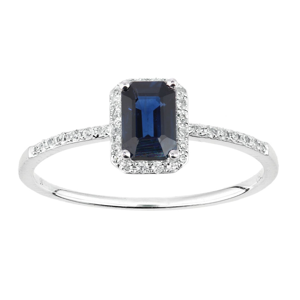 Jewelco London (Q) 18Ct White Gold Round 10Pts Diamond Octagon 0.7Ct Sapphire Octagon Halo Cluster Ring - Dr1axl604w18sa