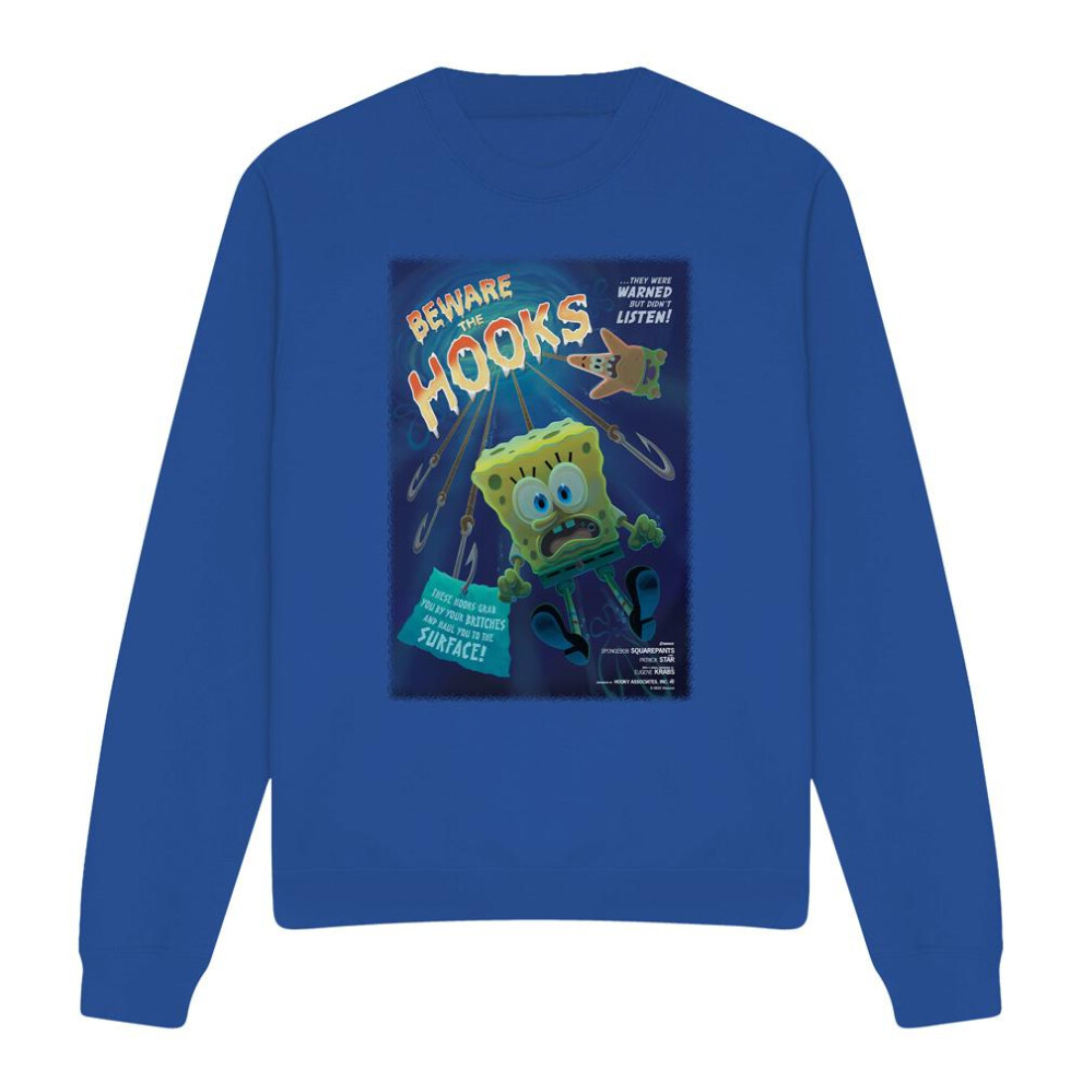 Spongebob Squarepants (Xl, Royal ) Unisex Adult Beware The Hooks Sweatshirt Blue