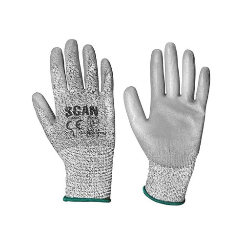 (Size 8 Medium, Multi Colour) Scan Grey Pu Coated Cut 3 Gloves